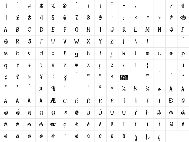 Marzipan Regular  glyph index