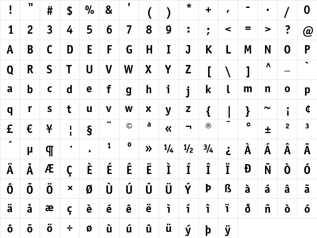 ITC Officina Sans LT Bold  glyph index