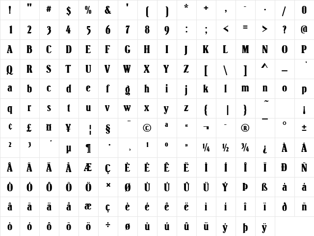 URWSpumansD Regular  glyph index