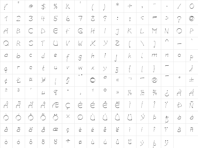LTSalamander Regular Regular  glyph index