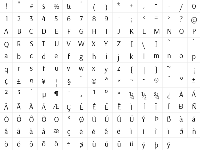 Arsenal Regular  glyph index