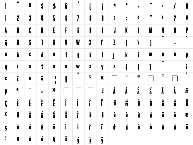 Phelps Bold  glyph index