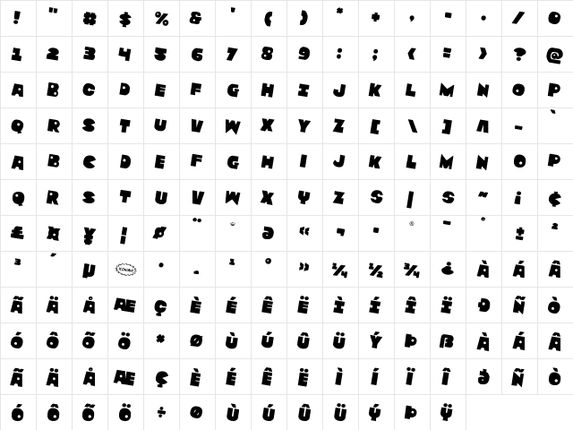 Zounderkite Rotated 2 Regular  glyph index