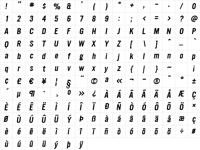 Ultramagnetic Oblique  glyph index