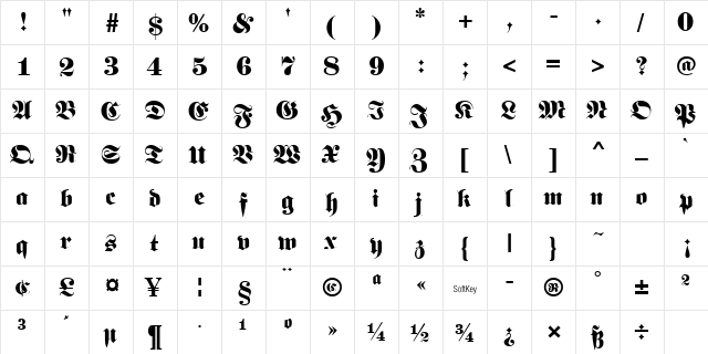 LUNARI Regular  glyph index