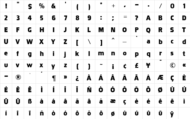 Chinon MN Regular  glyph index