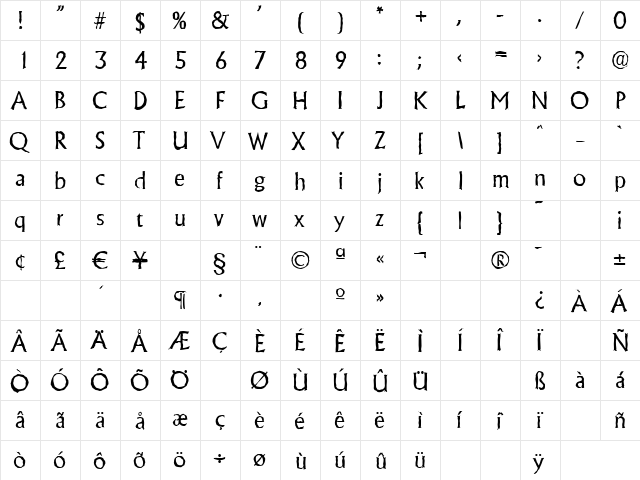 JacobBeckerAntique Regular  glyph index