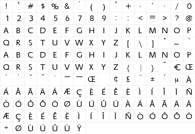 Barrel Regular  glyph index