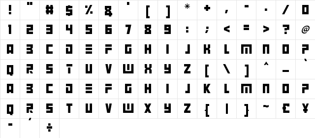 Angry Android Regular  glyph index