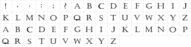 Carmens Bold Bold  glyph index