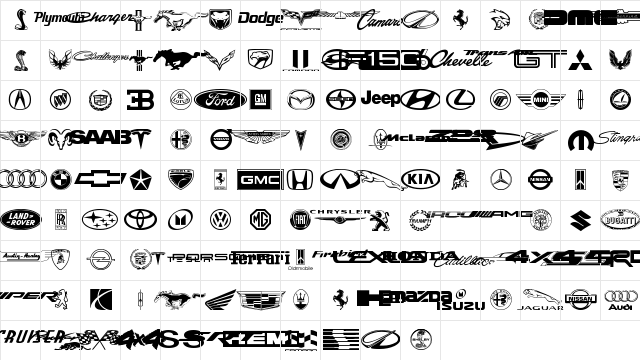 Motorama Regular  glyph index