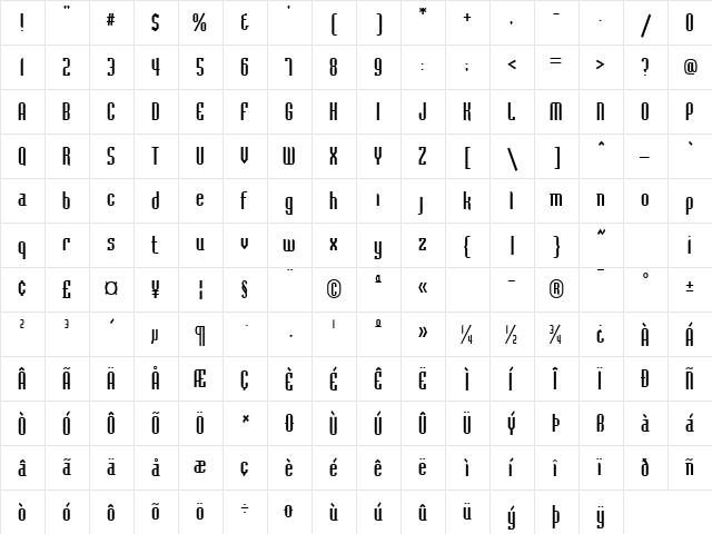 Jazz Regular  glyph index