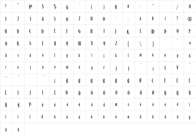 LHF Victoria 1 Regular  glyph index
