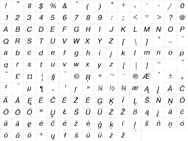 PragmaticaBTT Italic  glyph index