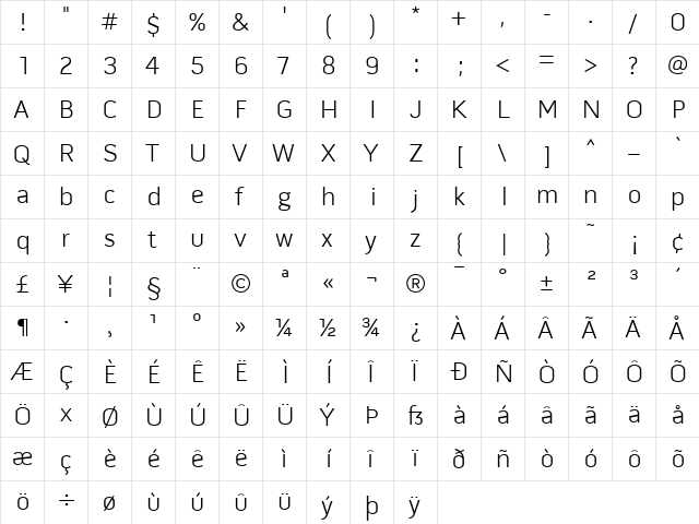 Pill Gothic 600mg Light  glyph index