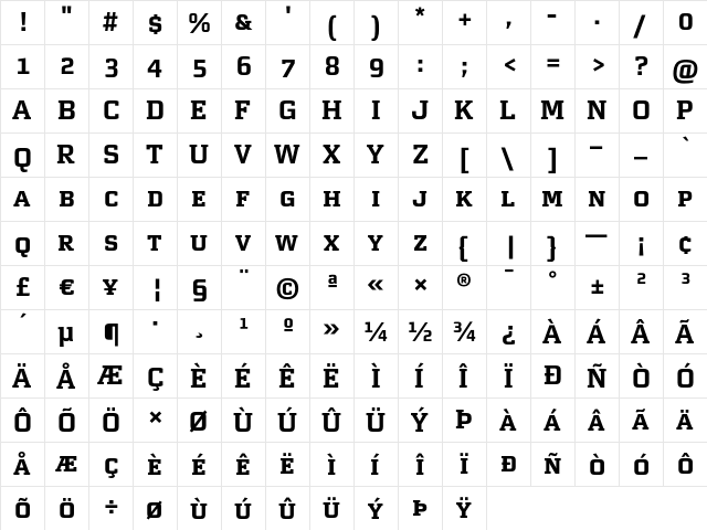 MorganAvec BoldExpert  glyph index