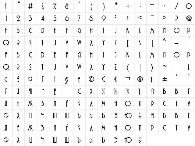 Play Rus Regular  glyph index