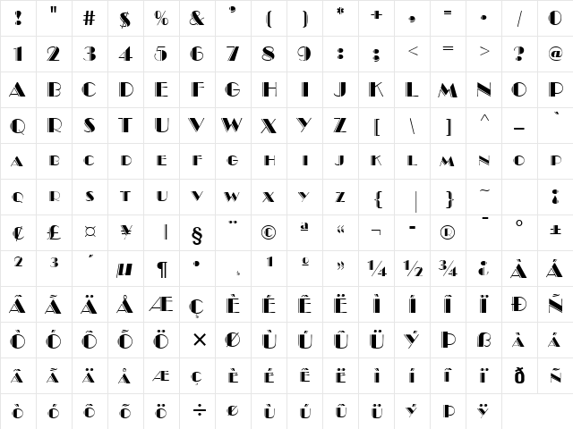 Brando Engraved Normal  glyph index