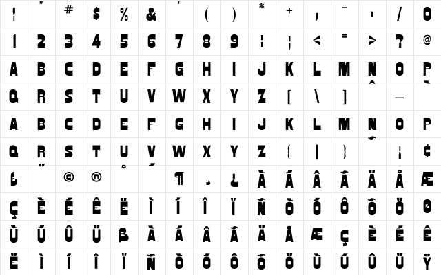 AIWood BoxGothic  glyph index