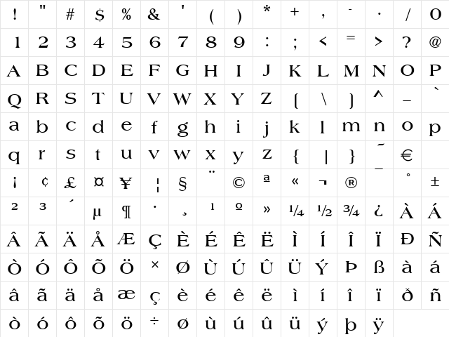 URWAmericanaT Bold  glyph index