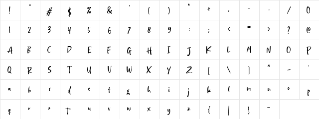 Hopkins Angela DEMO Regular  glyph index