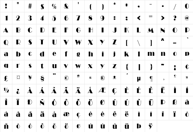 RoyaltonCnd-Normal Regular  glyph index