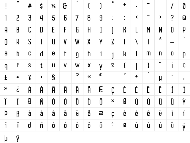 Autobus Bold Regular  glyph index