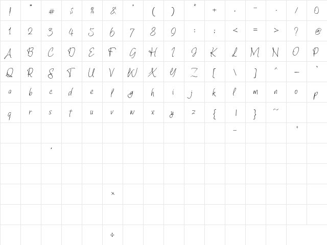 Baltigo Script Regular  glyph index