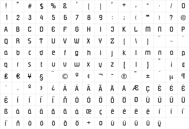 MaxBecker Regular  glyph index