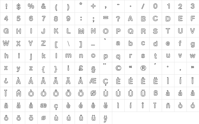 AG Buch Rounded BQ Regular  glyph index