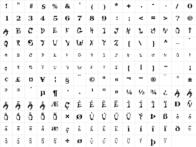 Sticker Regular  glyph index