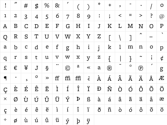 Freight Micro Book  glyph index