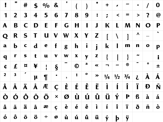 Linex Sans Std Bold  glyph index