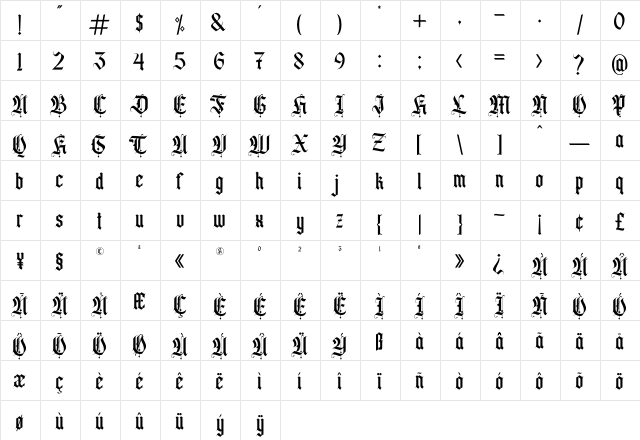 California sun Regular  glyph index
