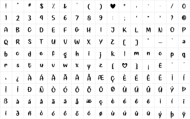 Love Like This Regular  glyph index