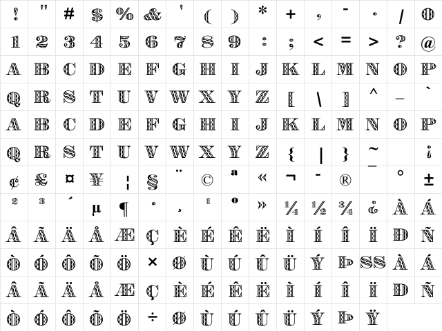 Falstaff Festival MT Regular  glyph index