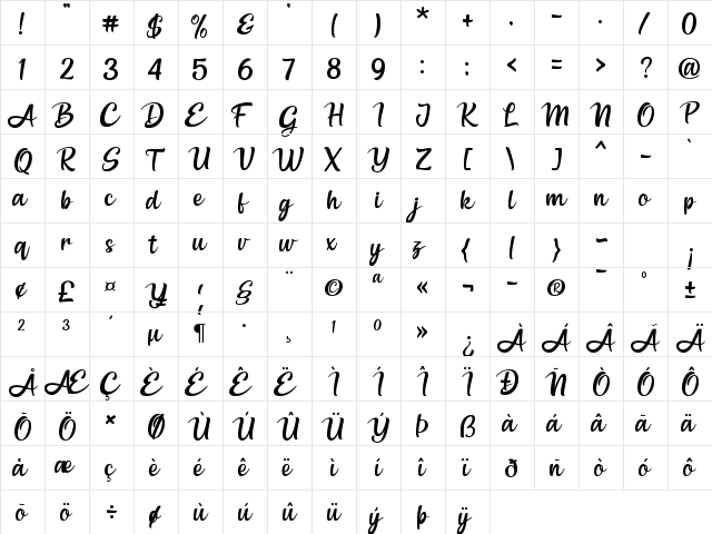 white allies Regular  glyph index