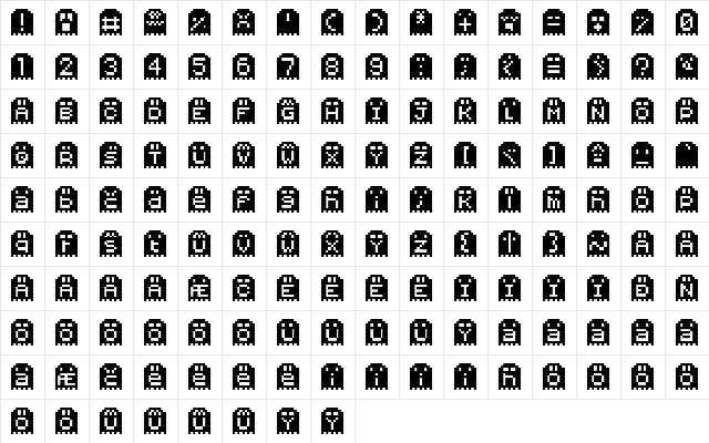 Spoopy Ghost Pixels Regular  glyph index