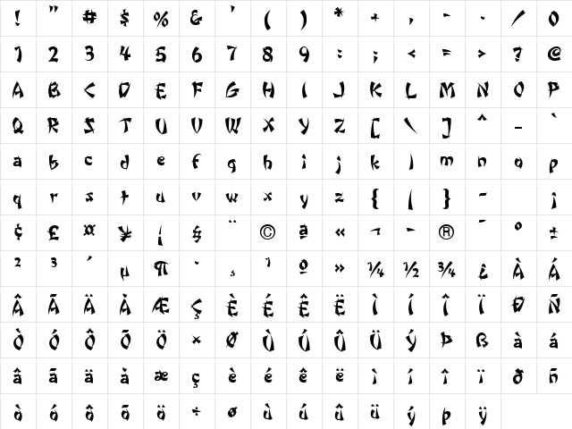 Wonton ICG Regular  glyph index