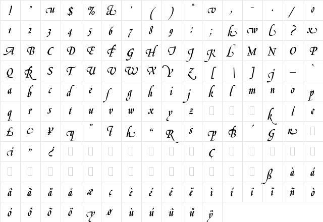 LeGriffe Regular  glyph index