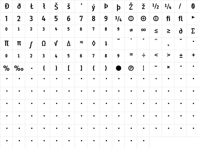 InfoOffice BoldExpert  glyph index