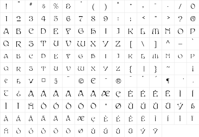 Edda MF Regular  glyph index