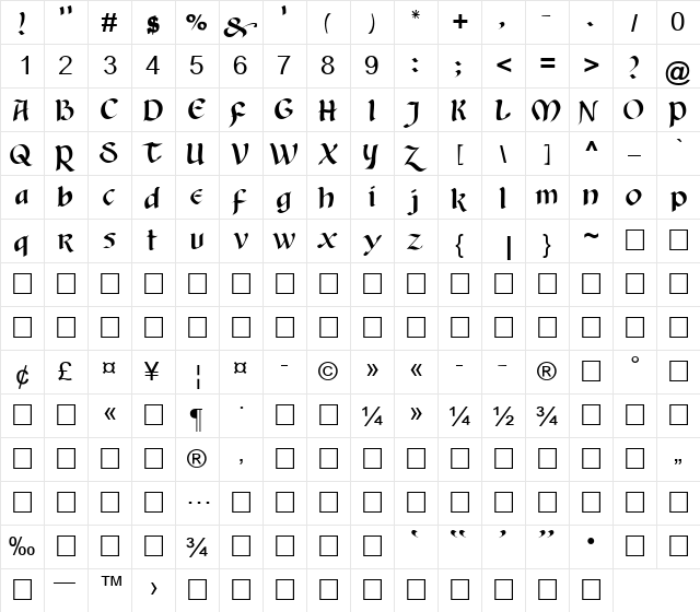Alice3 Unicode Regular  glyph index