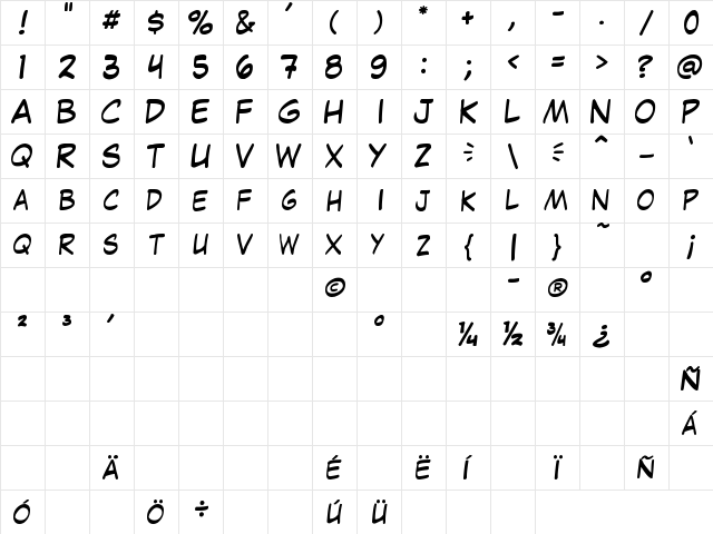 Jaws Comic Pro JY Regular  glyph index