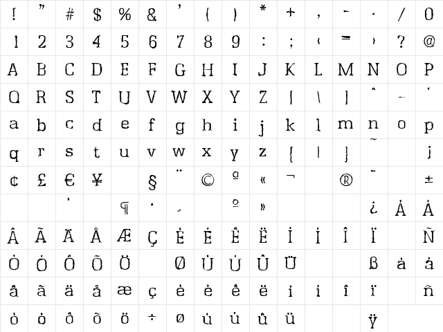 JasonBeckerAntique-Light Regular  glyph index