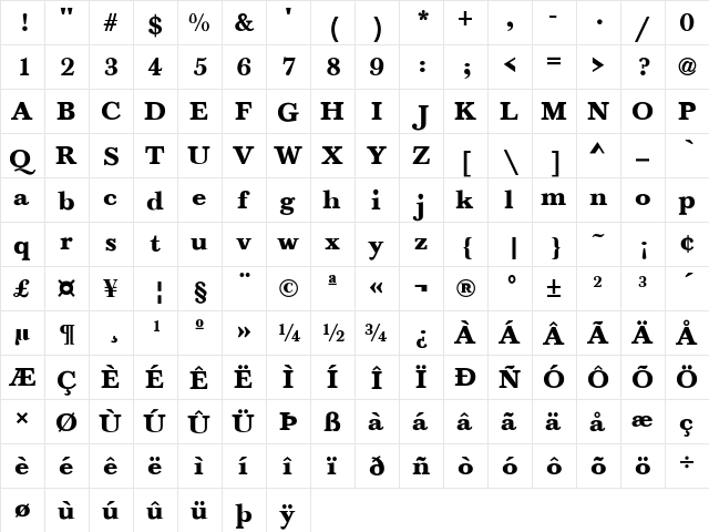 Seaton-Bold Regular  glyph index