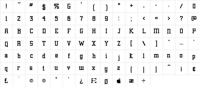 Alexandria Regular  glyph index