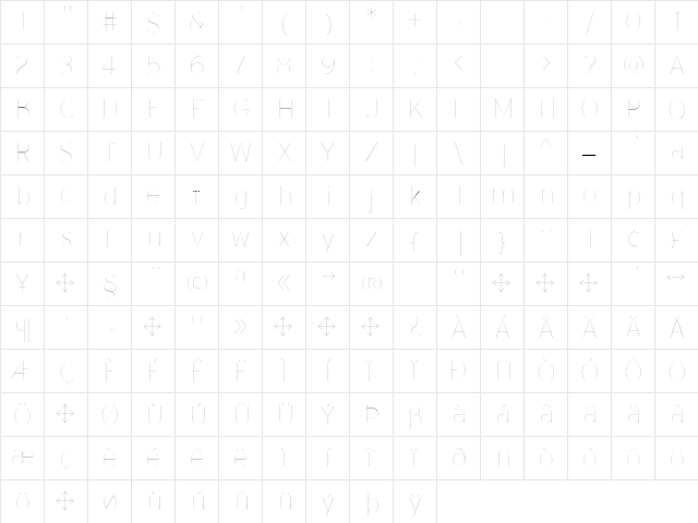 Interstate Regular  glyph index