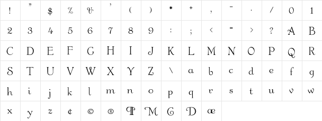 Garton Regular  glyph index