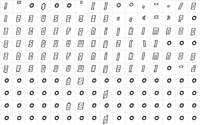Wide awake Regular  glyph index